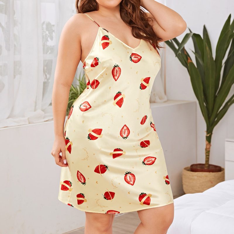 Plus Size Satin Printed Nightdress for Spring Summer - Image 2