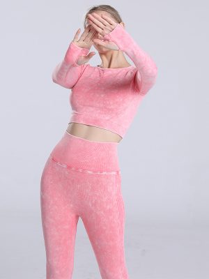 Stone Washed Peach Hip Denim-Style Sports Suit for Women