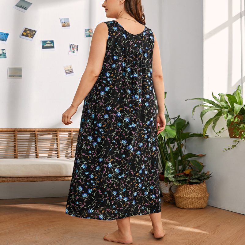 Plus Size Spring Summer Lace Patchwork Maxi Tank Top Nightdress - Image 2