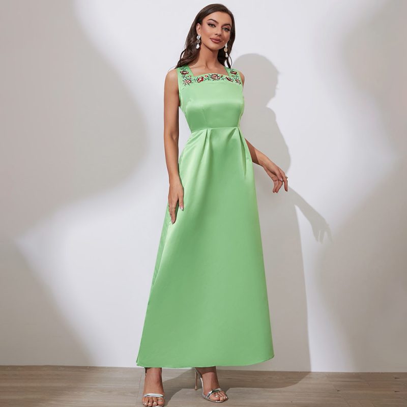 Short Sleeve Sleeveless Square Collar High Waist A-Line Dress