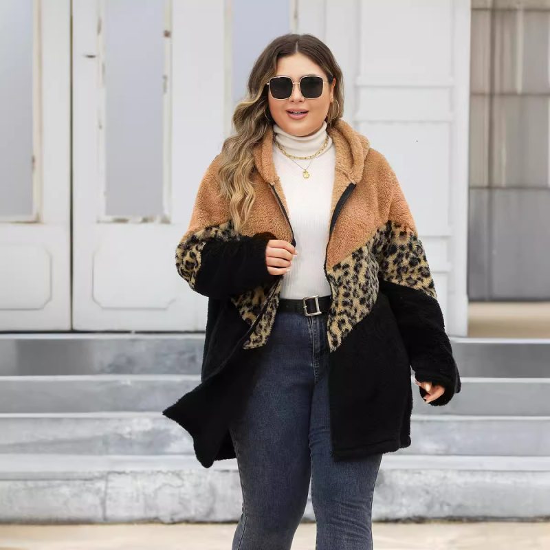 Plus Size Thickened Fleece Splicing Coat for Women