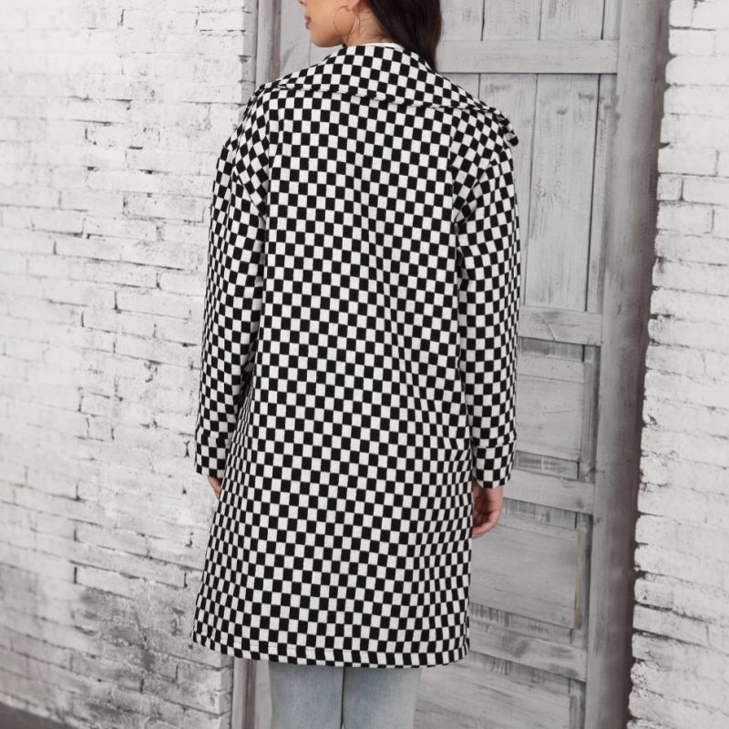 Womens Loose Long Plaid Cardigan - Single Breasted Coat - Image 2