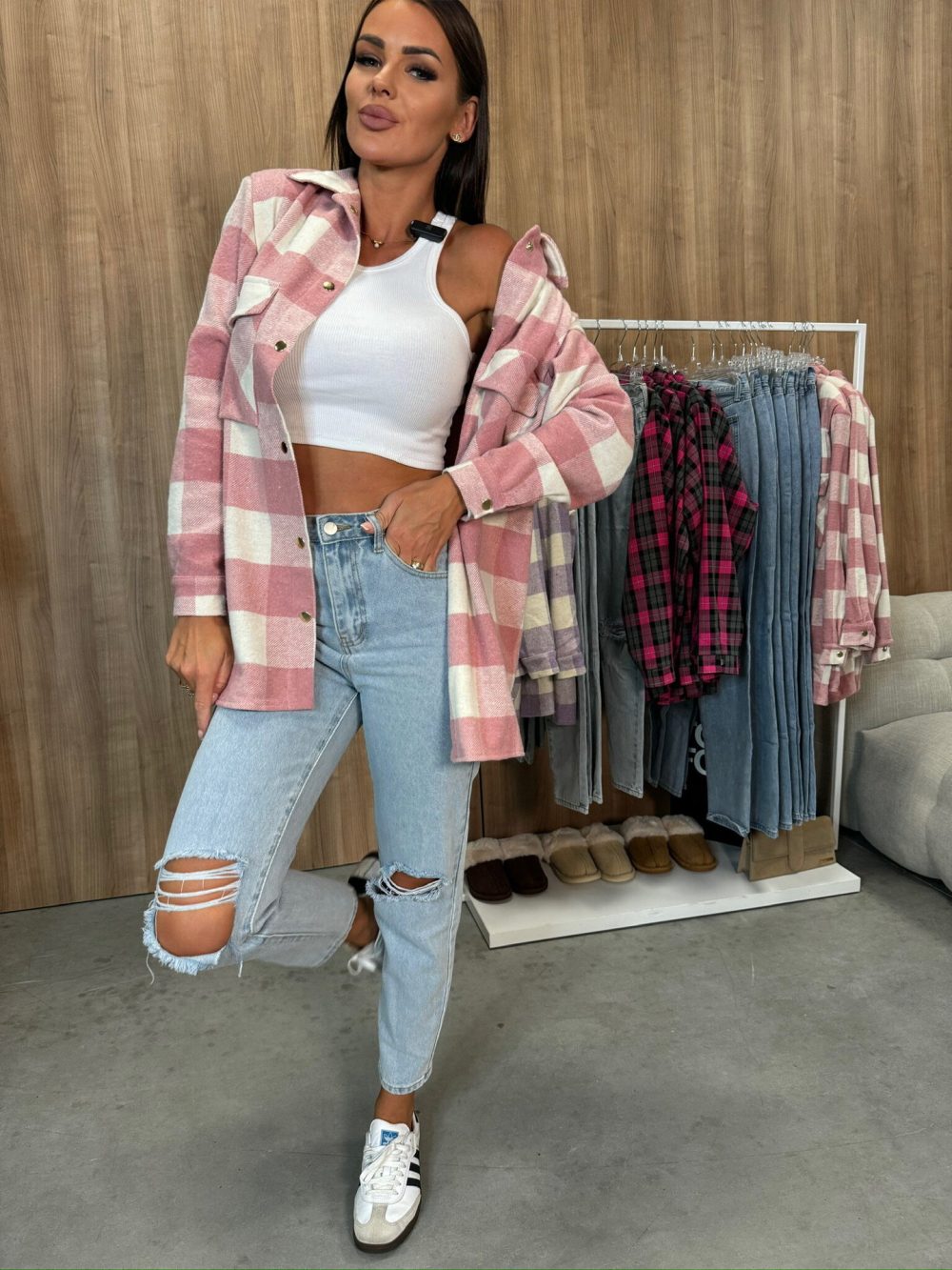 Autumn Single-Breasted Plaid Shacket with Long Sleeves for Women - Image 4