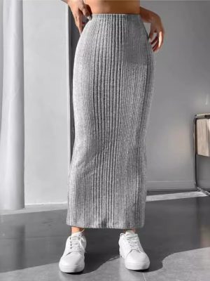 Womens Slim Asymmetric Striped Skirt – Fall Casual Outdoor Dress