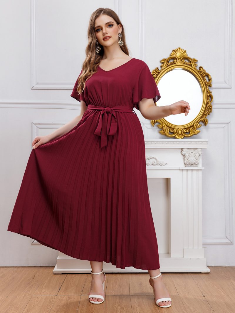 Plus Size Women Office Loose Middle East Pleated Dress - Image 4