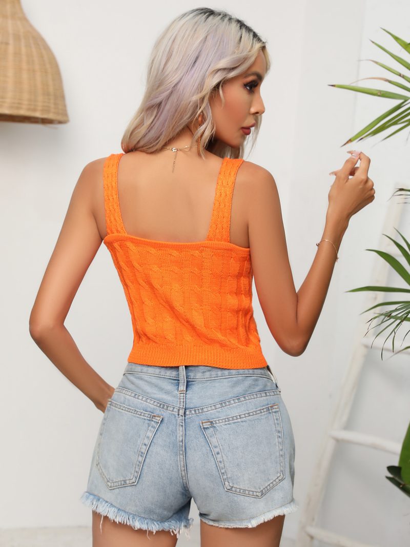 Twist Knitted Sling Top for Women – Sleeveless U Collar Sweater - Image 5