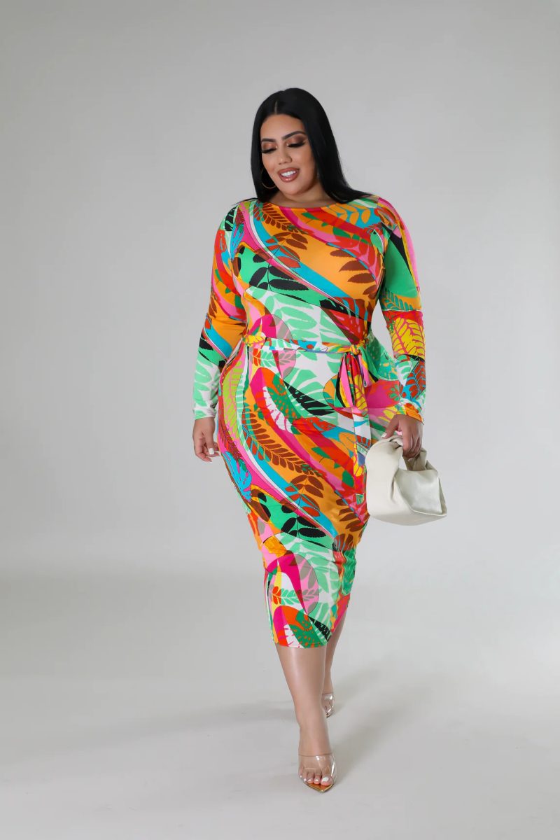 Plus Size Summer Printed Collar High Waist Casual Dress - Image 4