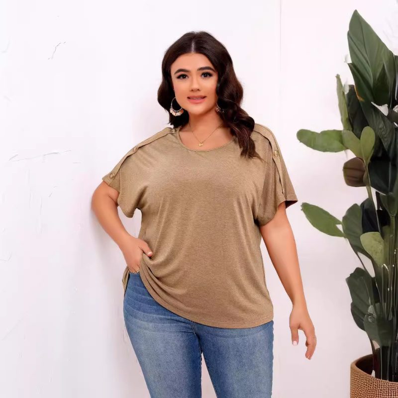 Plus Size Fastener Decor Short-Sleeve T-Shirt – Casual Office Top - Image 3