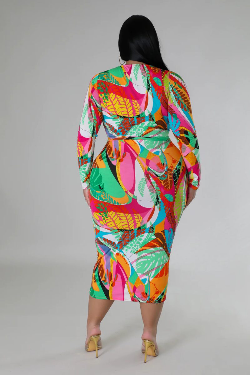 Plus Size Summer Printed Collar High Waist Casual Dress - Image 3