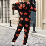 Women’s Autumn Winter Halloween Pumpkin Print Loose Zip Plush Jumpsuit - Image 2