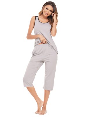 Summer Ladies Contrast Color Vest Top & Cropped Pants Pajama Set