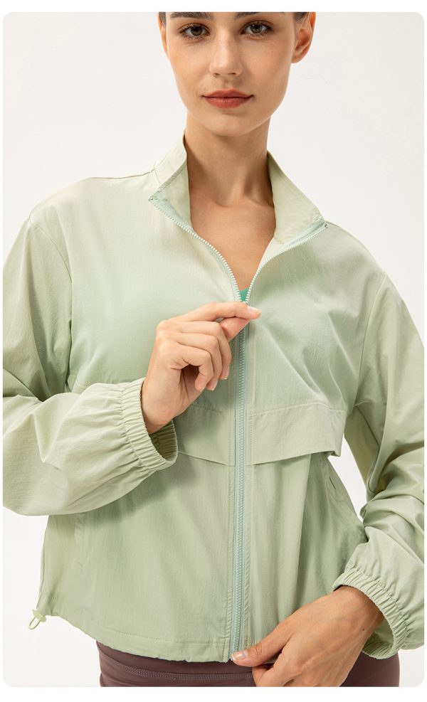 Womens Outdoor Sports Windbreaker - Zipped Stand Collar Fitness Jacket - Image 3