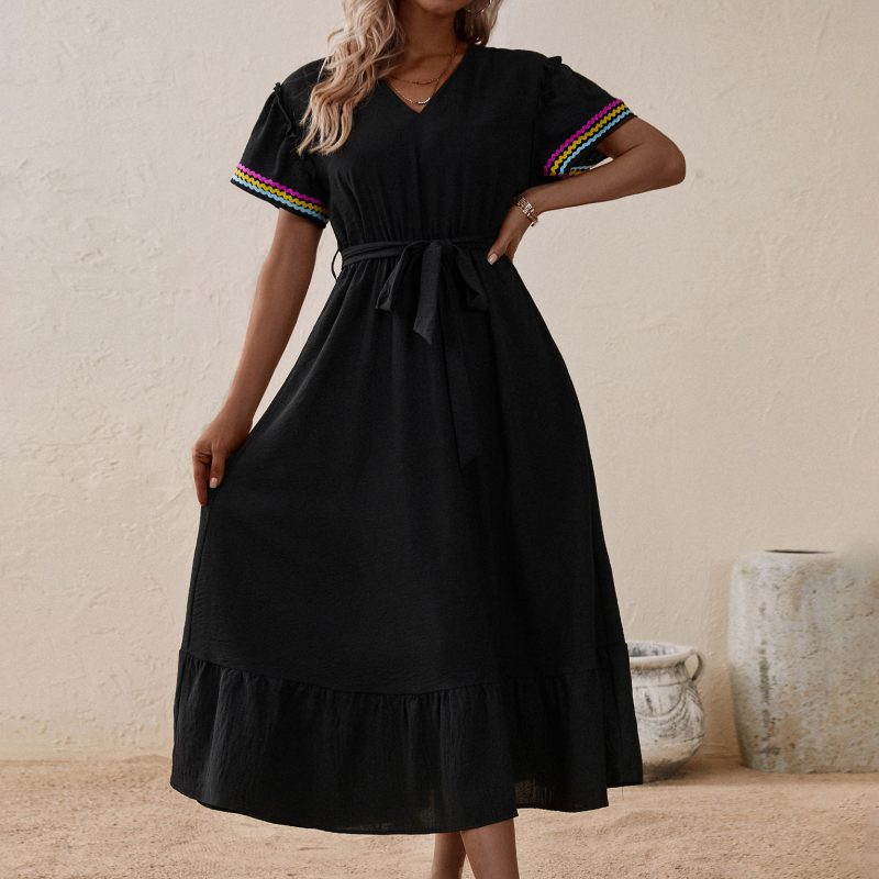 Mid-Length Short Sleeve Solid Color Dress for Summer - Image 2