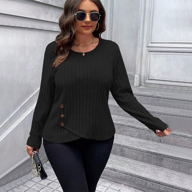 Plus Size Slim Fit T-Shirt - All-Match Office Top for Autumn - Image 2