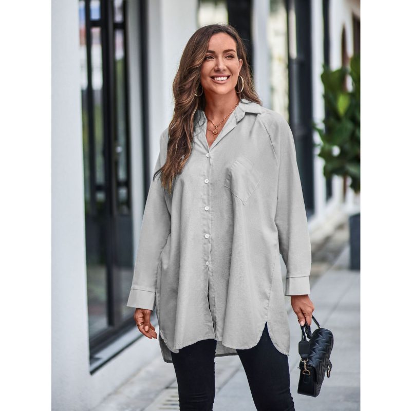 Solid Color Long Sleeve Back Button Shirt for Women - Image 5