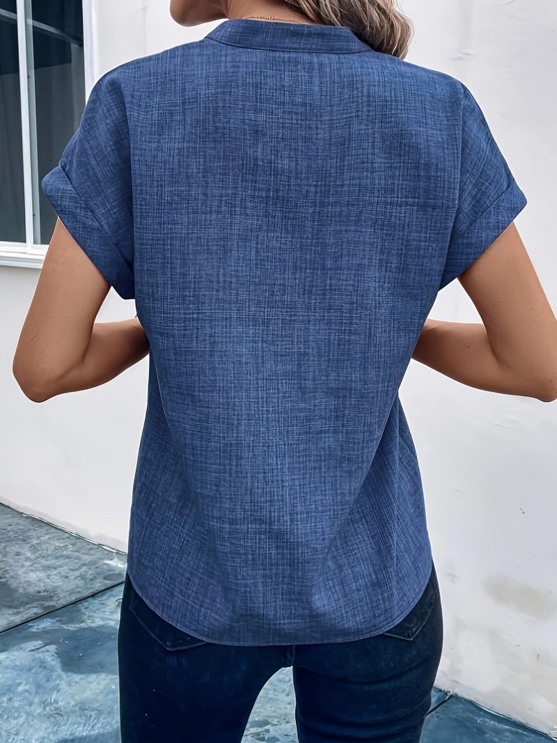 Thin V-Neck Casual Pullover - Loose Fit Solid Color Top - Image 2