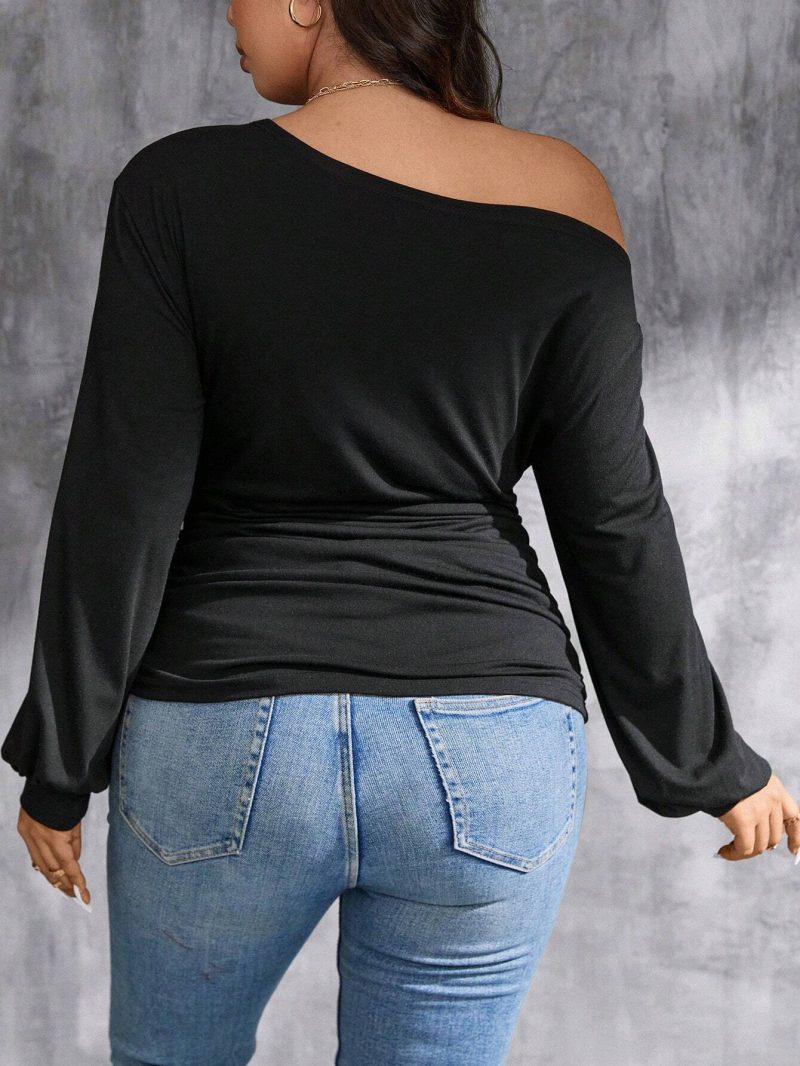 Plus Size One Shoulder Cold Shoulder Blouse – Sexy T-Shirt for Women - Image 3