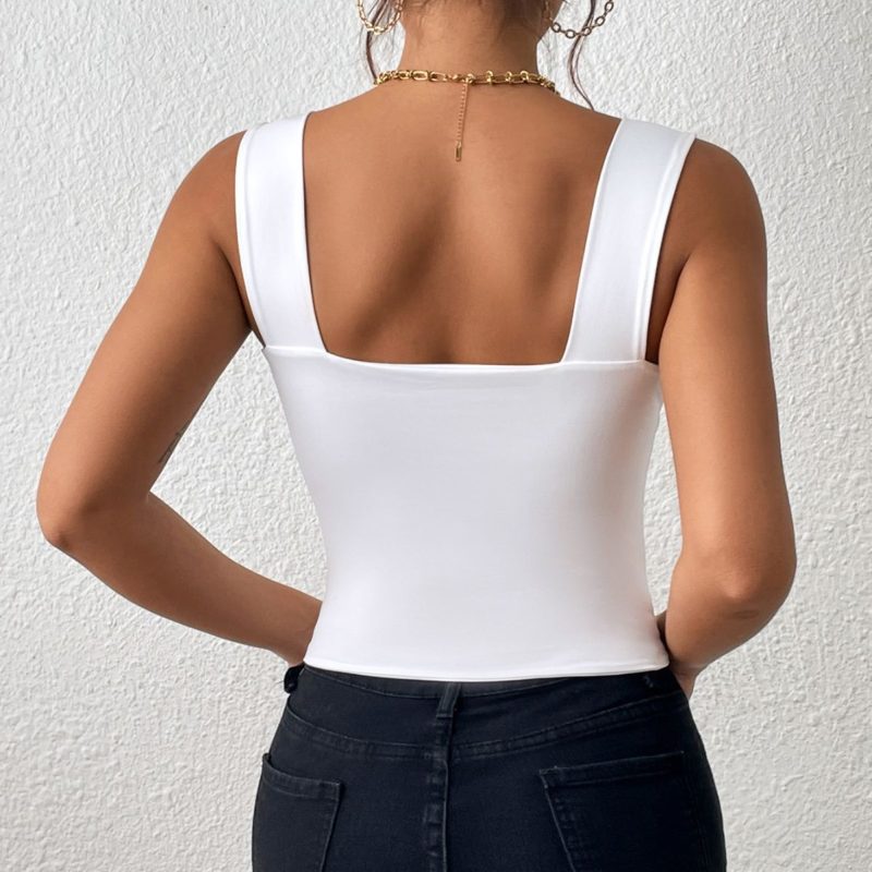 Slim Fit Wide Strap Sleeveless Camisole Top with Sexy Back - Image 3