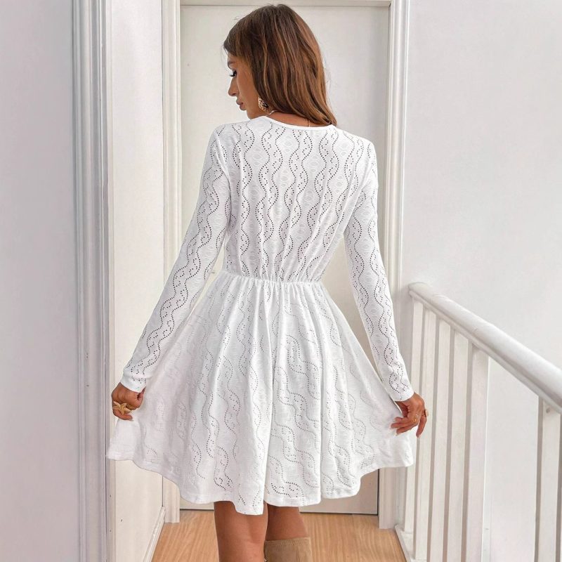 Elegant Solid Color Lace Patchwork Mini Sundress for Women - Image 2