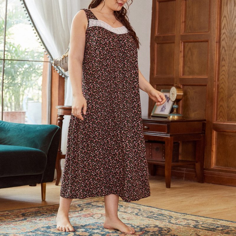 Plus Size Spring Summer Lace Patchwork Maxi Tank Top Nightdress - Image 4