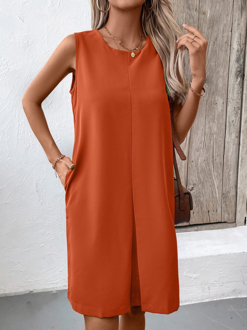 Loose Sleeveless Round Neck Office Dress for Women - Image 3