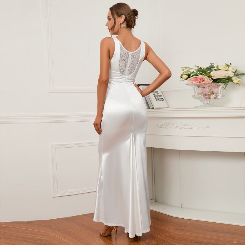 White V-Neck Lace High Waist Vest Dress - Image 4