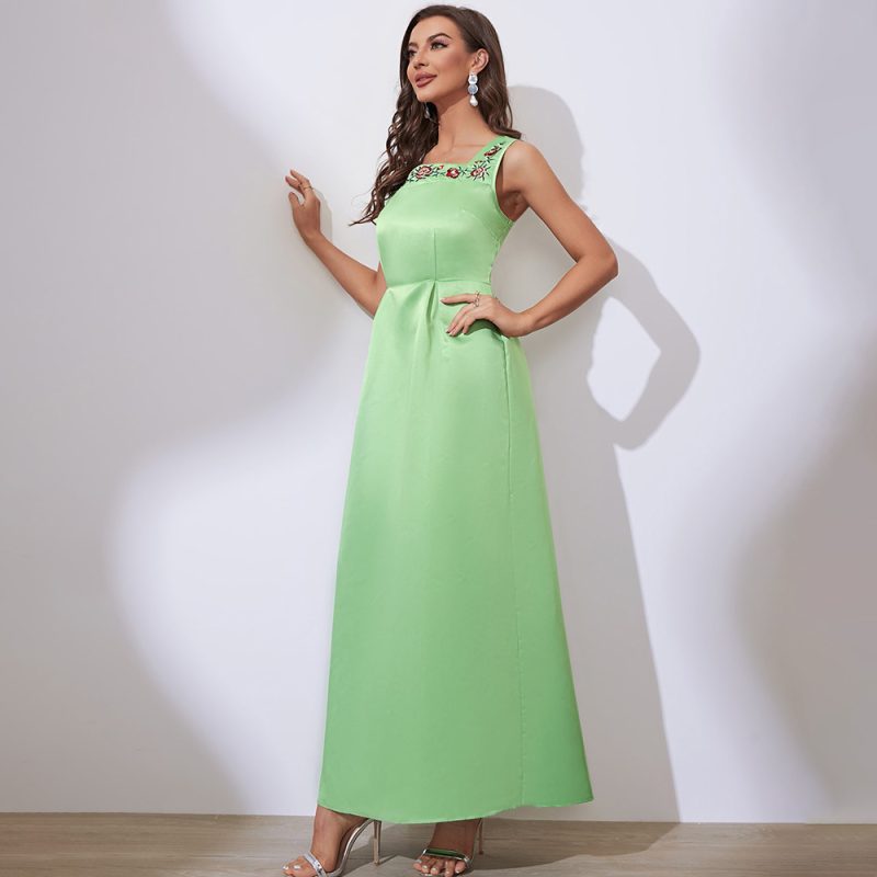 Short Sleeve Sleeveless Square Collar High Waist A-Line Dress - Image 2