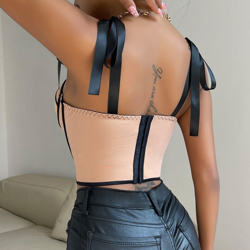 Spring Summer Sexy Ribbon Tie Boning Corset Camisole - Image 4