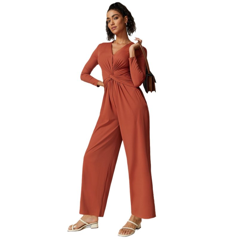 Sexy V-Neck High Slit Yoga Jumpsuit – Pleated Design for Women - Image 3