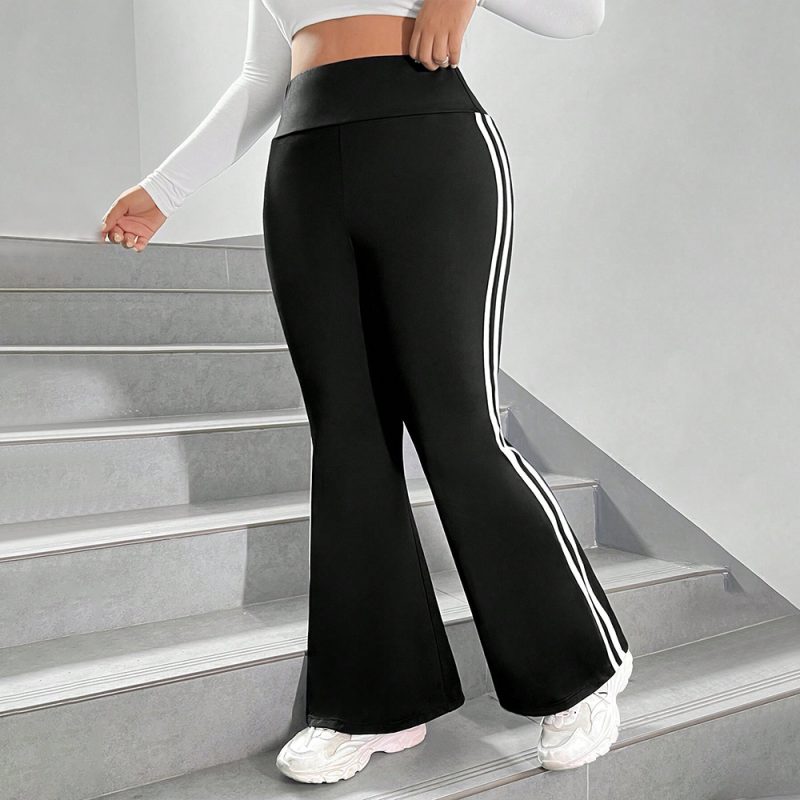 Plus Size Casual Contrast Color Wide Leg Pants for Fall & Winter - Image 3
