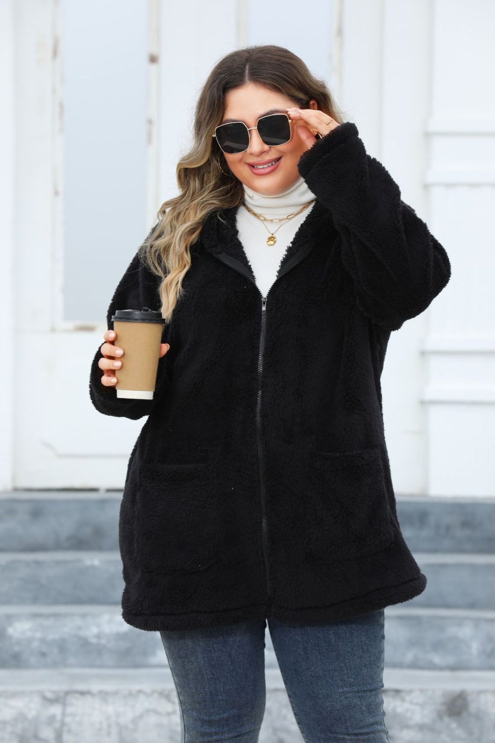 Plus Size Thickened Hooded Plush Jacket for Women - Image 5