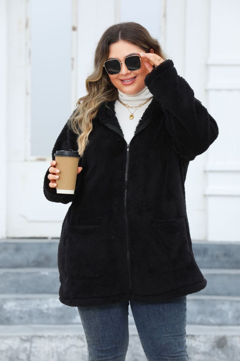 Plus Size Thickened Hooded Plush Jacket for Women - Image 5