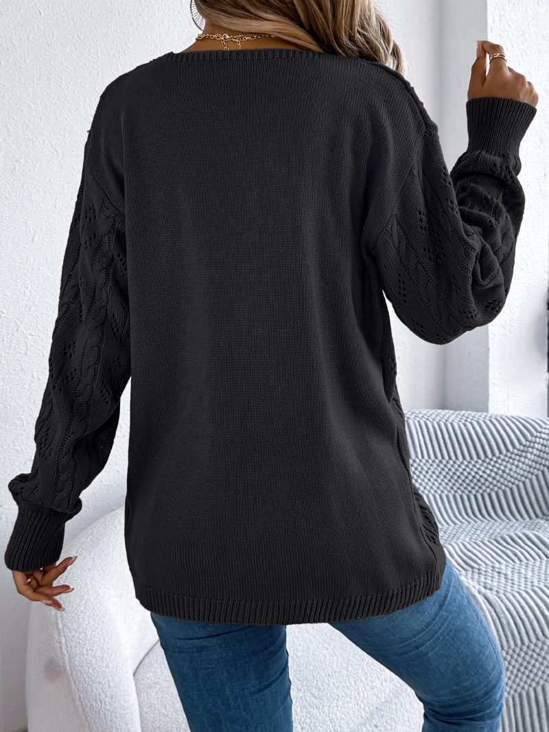 Casual Solid Color Hollow Out Cutout Long-Sleeve Cardigan Sweater Coat for Women - Image 3