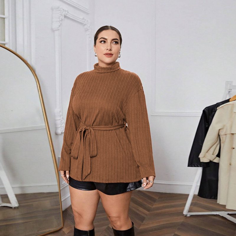 Plus Size Elegant Turtleneck Long Sleeve Top for Women - Image 3