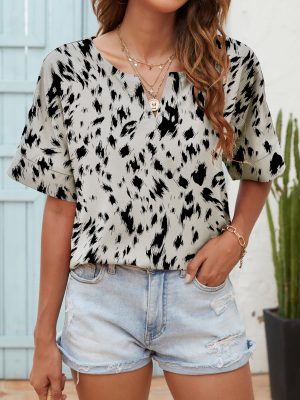 Quality Women’s Summer Printed V-Neck Short Sleeve Casual Top