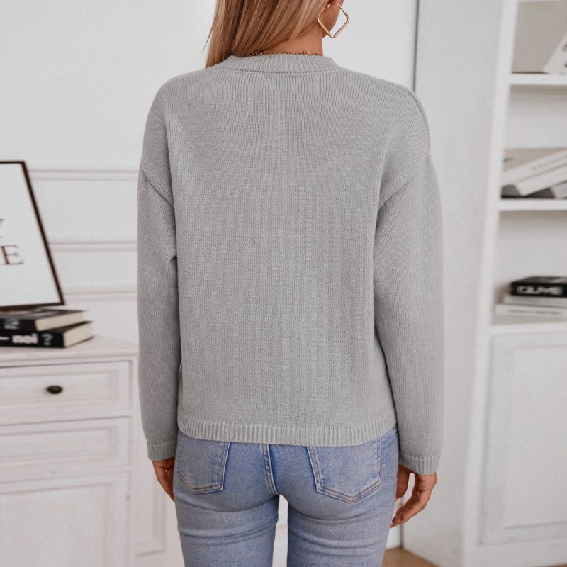 Autumn Winter Solid Color Pocket Casual Loose Cardigan Sweater - Image 2