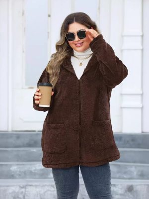 Plus Size Thickened Hooded Plush Jacket for Women