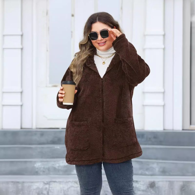Plus Size Thickened Hooded Plush Jacket for Women