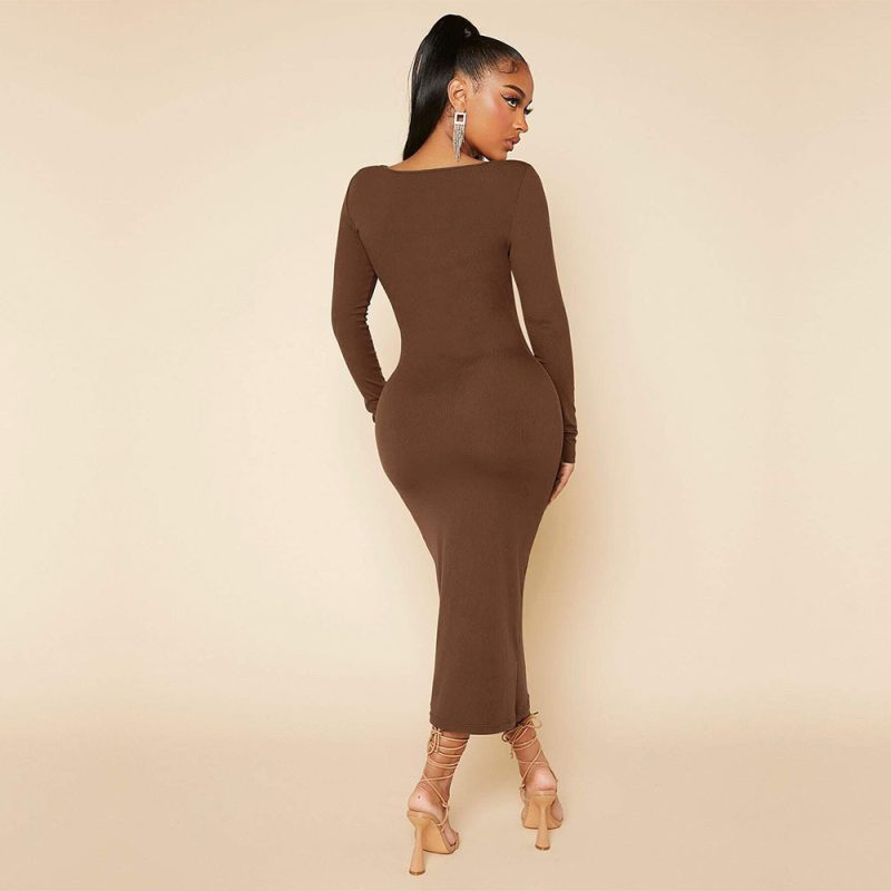 Plus Size Elegant Slim Mid-Length Dress - Autumn Winter - Image 4