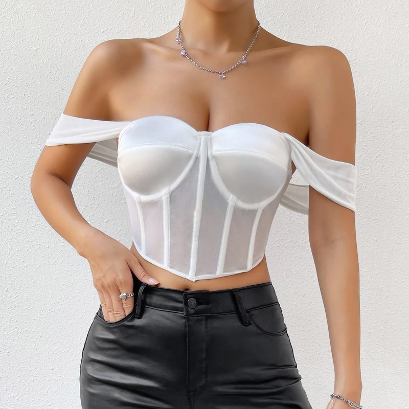 Pure White Mesh Steel Boning Corset Vest Top - Image 2