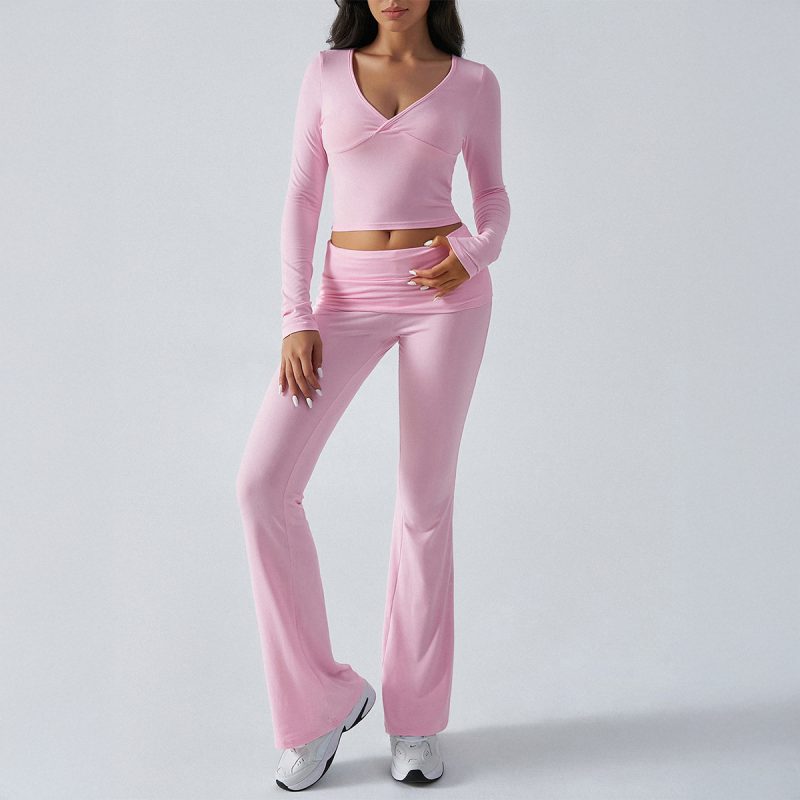 Women’s Slim Fit Knitted Long Sleeve Yoga Set with Trousers