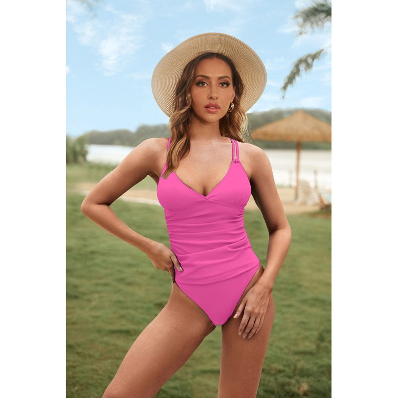 V-Neck Peplum Criss-Cross Strap Two-Piece Swimsuit - Image 3