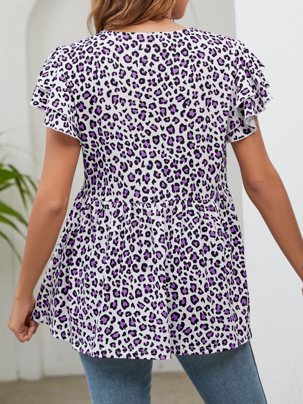 Summer Printed Round Neck Pleated T-Shirt for Women - Image 3