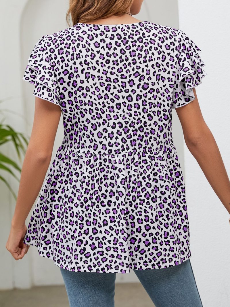 Summer Printed Round Neck Pleated T-Shirt for Women - Image 3