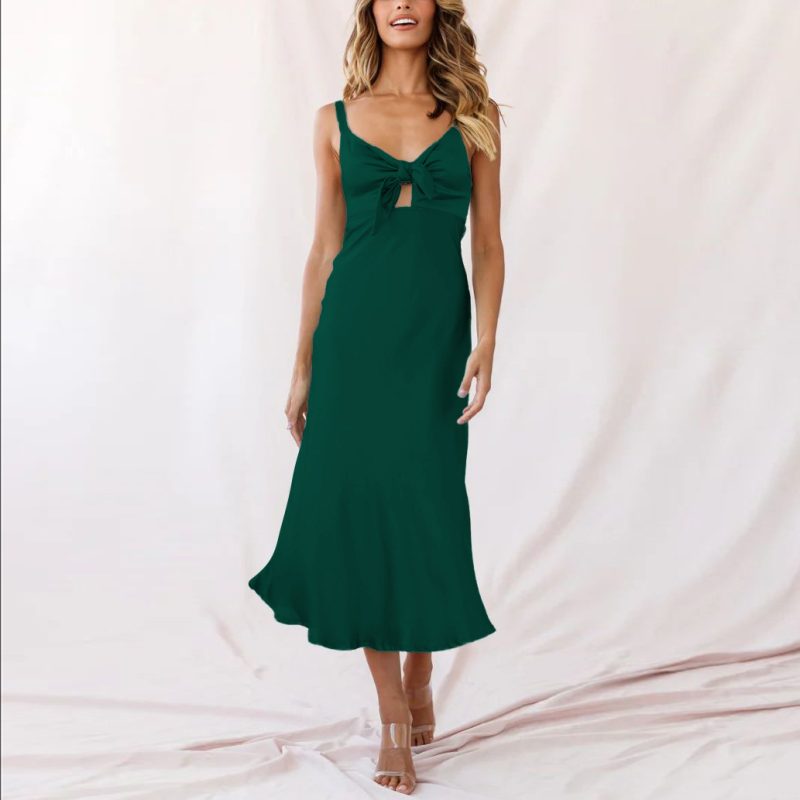 Summer Ladies Satin High Elastic Slip Nightdress with Suspenders - Image 3