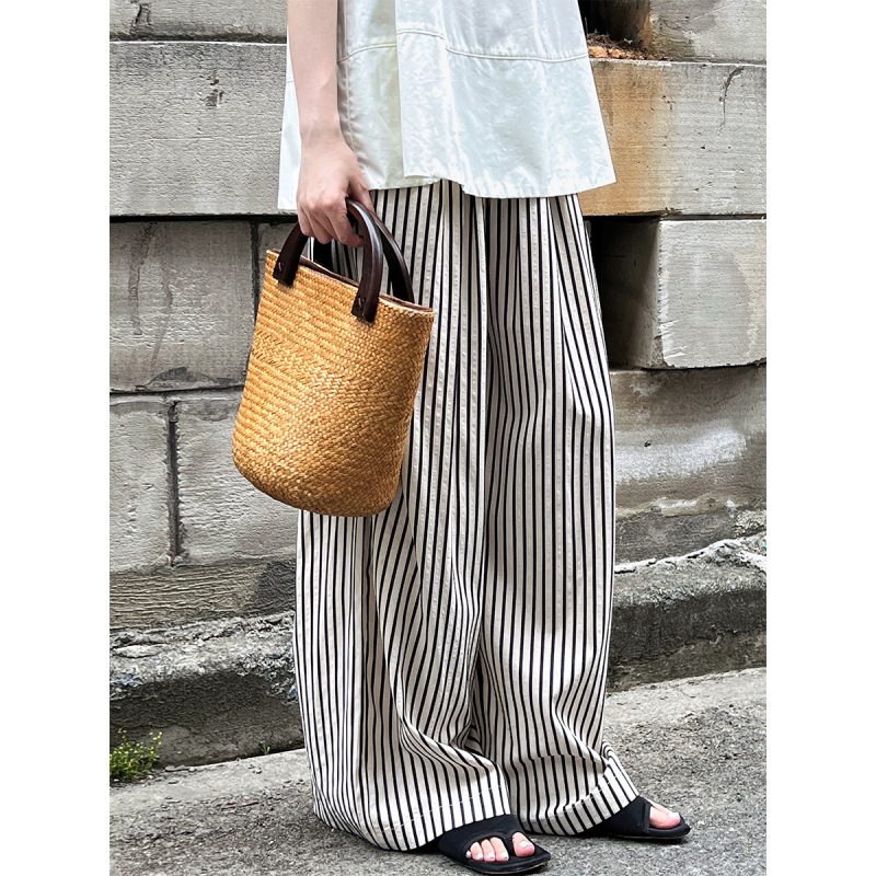 Striped Wide-Leg Elastic Waist Pants for Women - Image 3