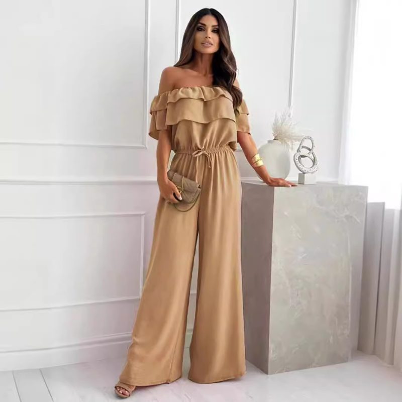 Summer Ruffled Off-Shoulder Jumpsuit: Women's Solid Color Office Outfit - Image 2