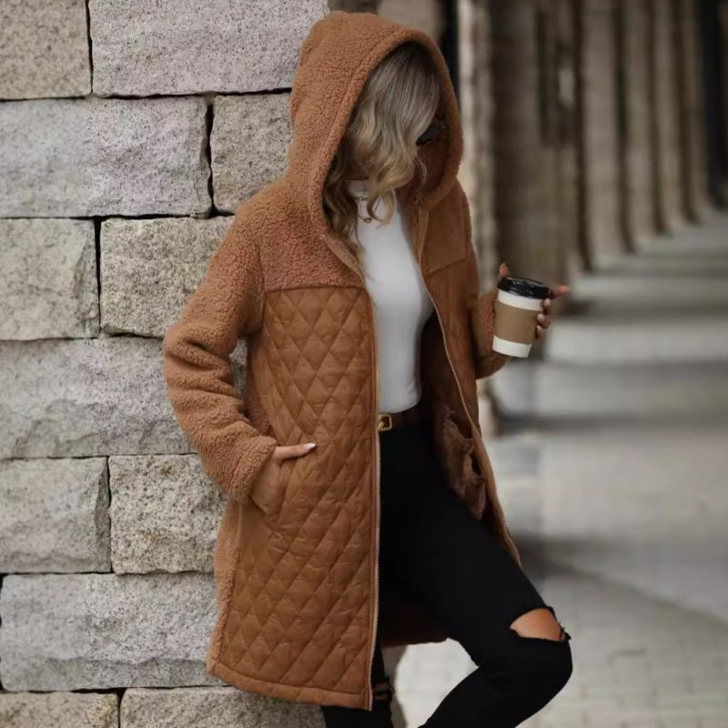 Women’s Autumn Winter Loose Hooded Zipper Plush Coat - Image 2
