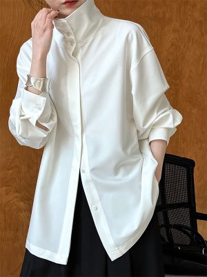 French Stand Collar Long Sleeve Blouse for Women