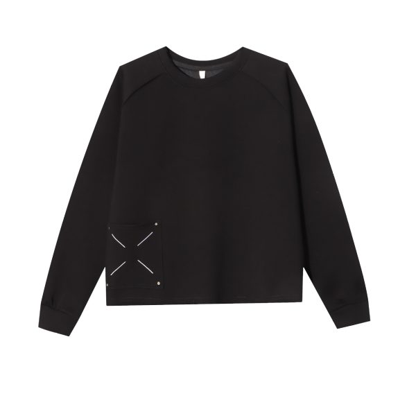 Tone Embroidery Drawstring Sweatshirt: Loose Raglan Sleeve Casual Top - Image 6